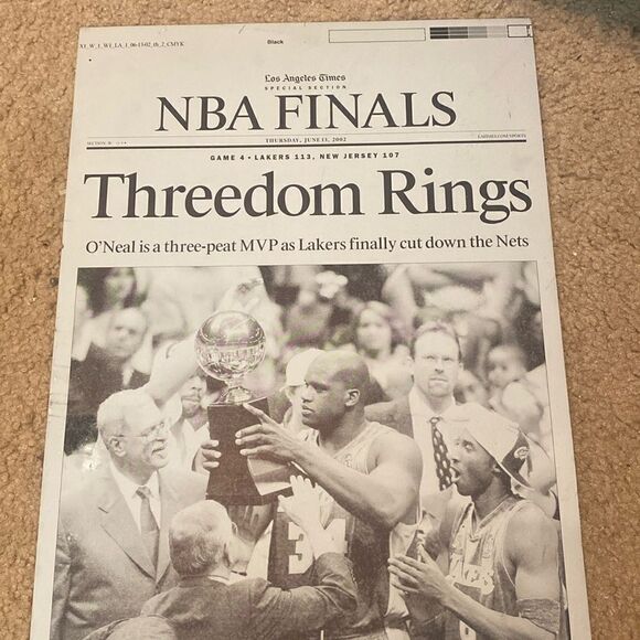 Vintage LA Times Printing Plate NBA Finals: Threedom Rings - June 13, 2002 - Picture 3 of 6